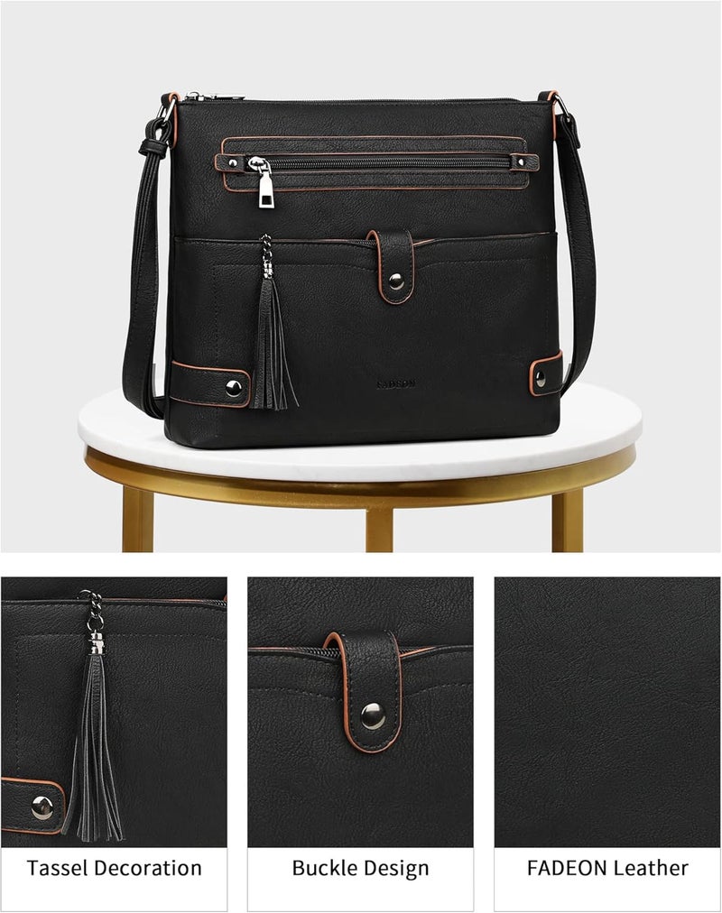FADEON Large Crossbody Purses for Women Crossbody Bag, Designer Leather Cross Body Purses Multi Pocket Shoulder Bag - Image 5
